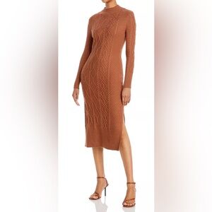 Tahari Cable Knit Long Sleeve Midi Dress in Rust Brown